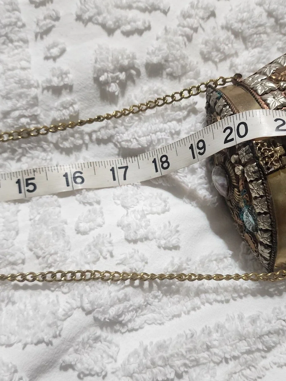Vintage Sajai Indian Ethnic Sling Bag Clutches, Brass/Copper w/ Metal Chain
